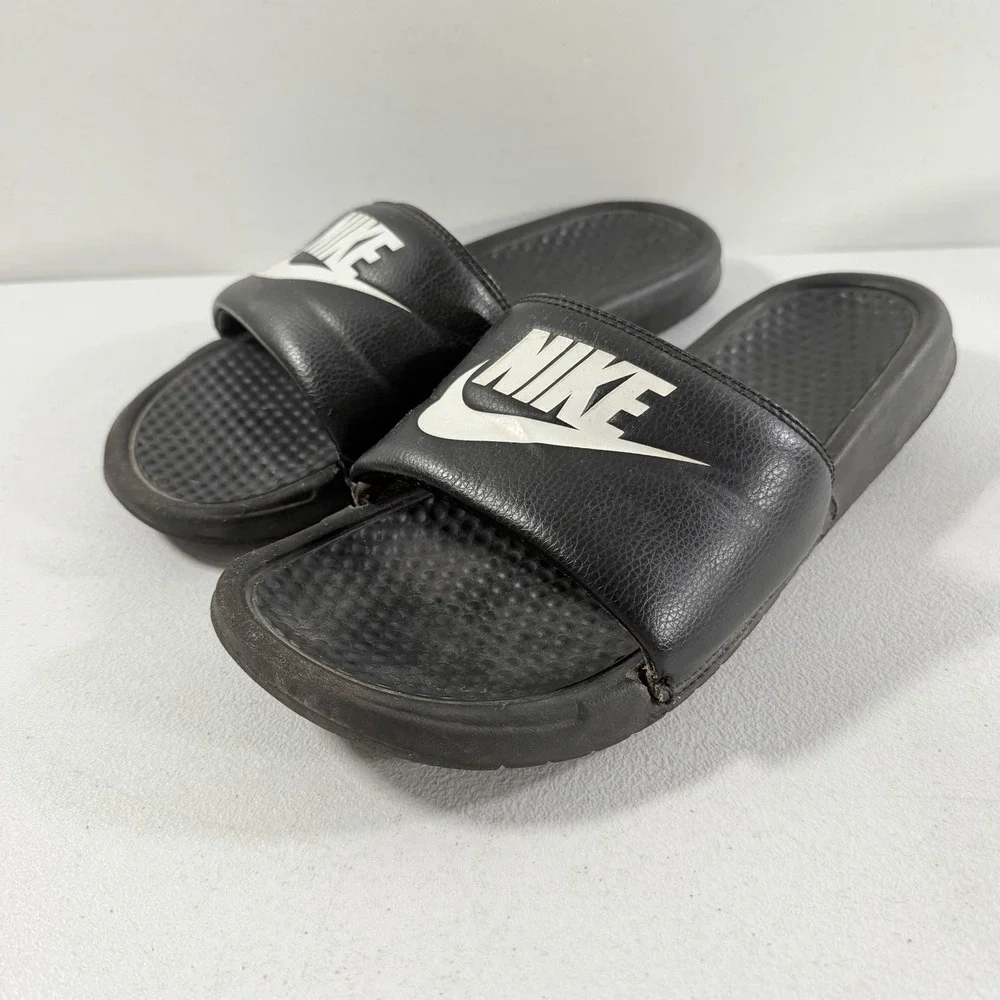 Nike Benassi JDI Slides Black‎ White Athletic Sandals 343880-011 Men's Size 10